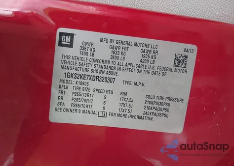 2013 GMC Yukon Xl 1500 Slt z USA, uszkodzony, nr VIN 1GKS2KE7XDR320307